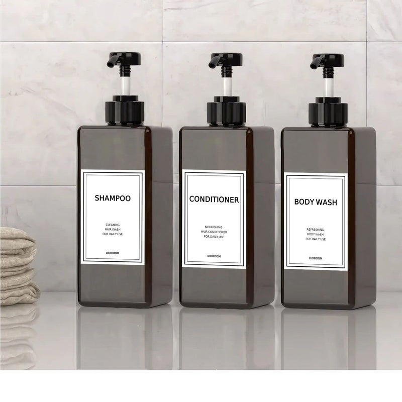 DIDROOM Shampoo and Conditioner Dispenser  Refillable Shampoo and Conditioner Bottles Set with Labels - Empty Shower Plastic Dispenser (21oz) - Image 2
